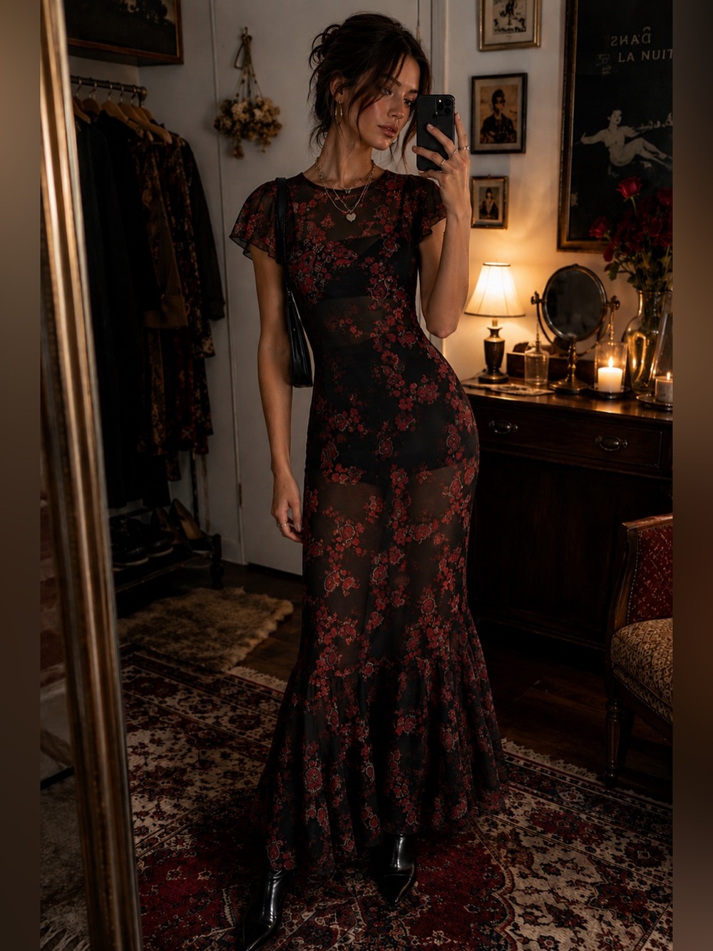 Gina‎ Bacconi floral Y2K style fairy see through dress maxi dress size S floral